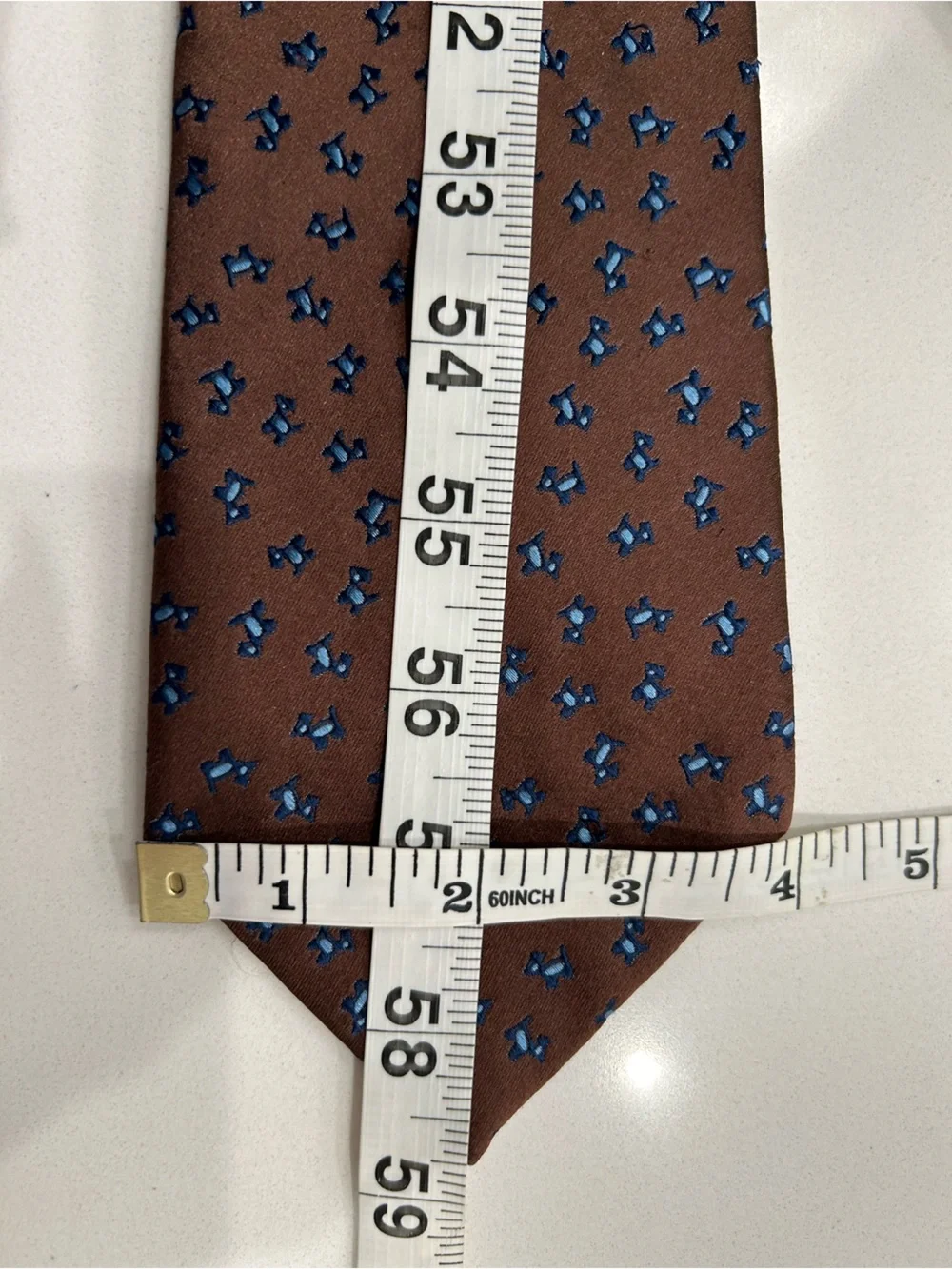 Charvet Place Vendôme Paris Silk Tie Brown Blue Dog Geometric Made in France #45